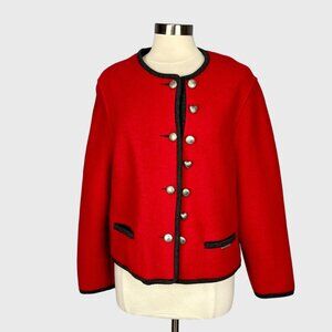 Vintage Geiger Collections Womens Red Boiled Wool Jacket Austria size 42 US 12